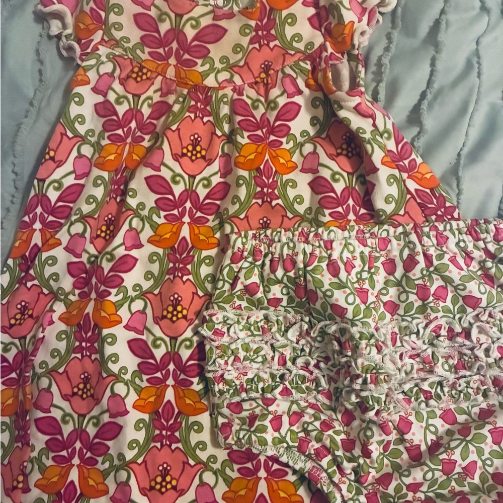 Vera Bradley Floral Pink and Orange Baby Dress with Bloomers